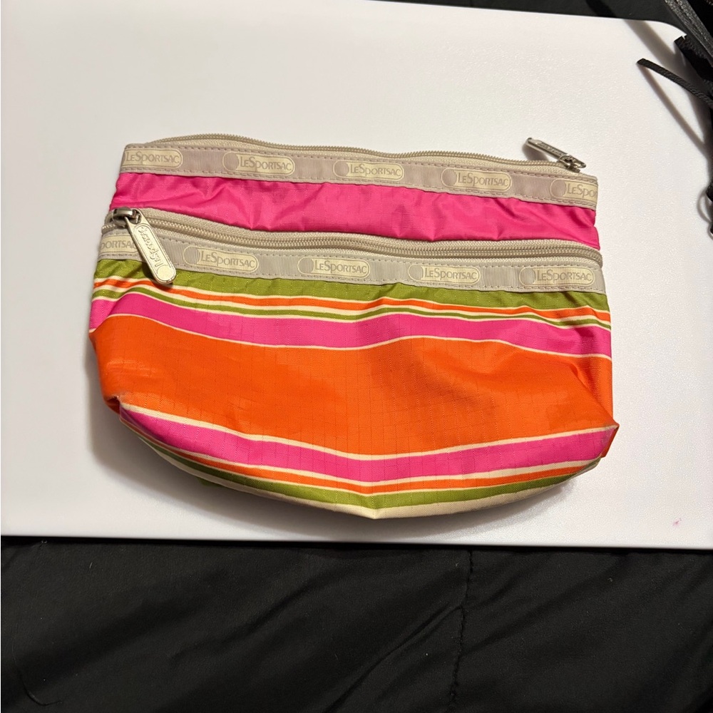 LeSportsac Vibrant Pink and Orange Cosmetic Bag